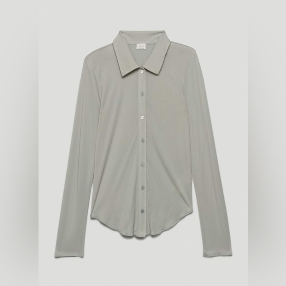 Wilfred Aritzia Pose Longsleeve Button Up Dusky Green Tencel 82760 Size S